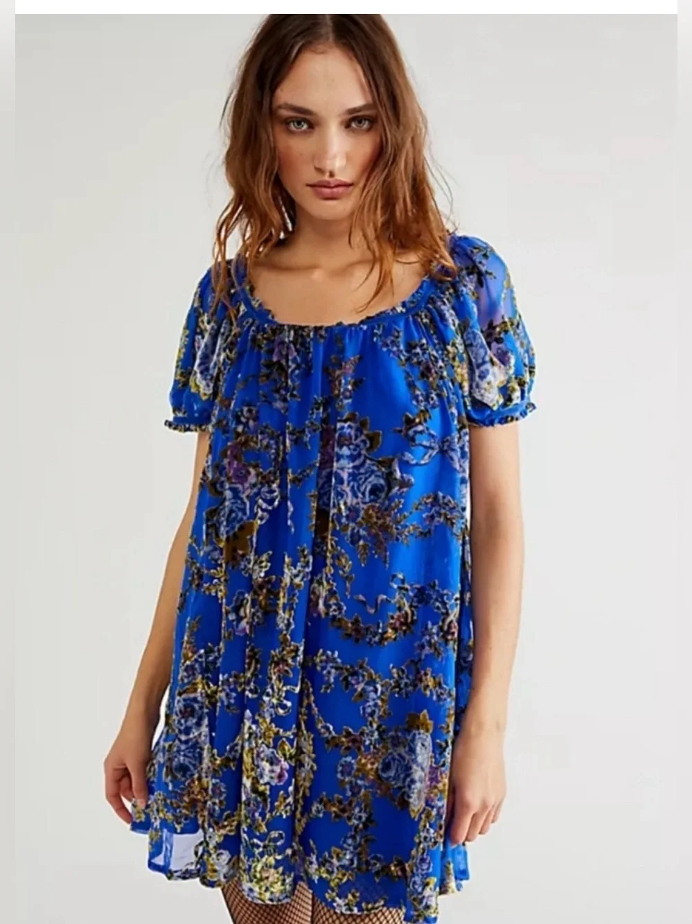 FREE PEOPLE Beautiful Blooms Mini Dress Burnout Velvet L